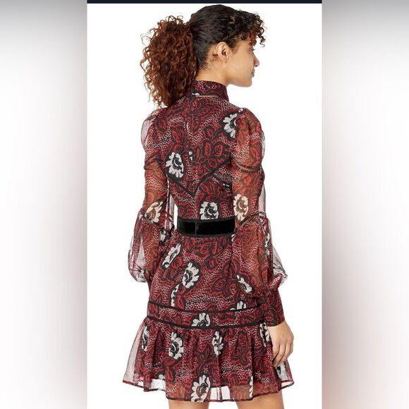 TED BAKER red dress Coriey Ladder Trim Insert High Neck mini size 5 (L 12-14) - Picture 2 of 16